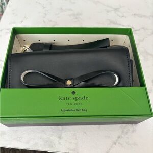 kate spade black leather belt bag with bow detail